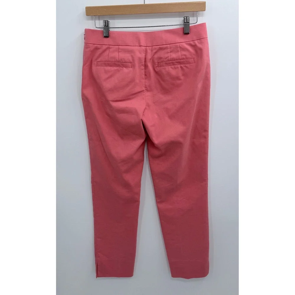 Tory Burch‎ Callie Cropped Ankle Pants Women 2 Coral Side Zip Logo Hardware Slim